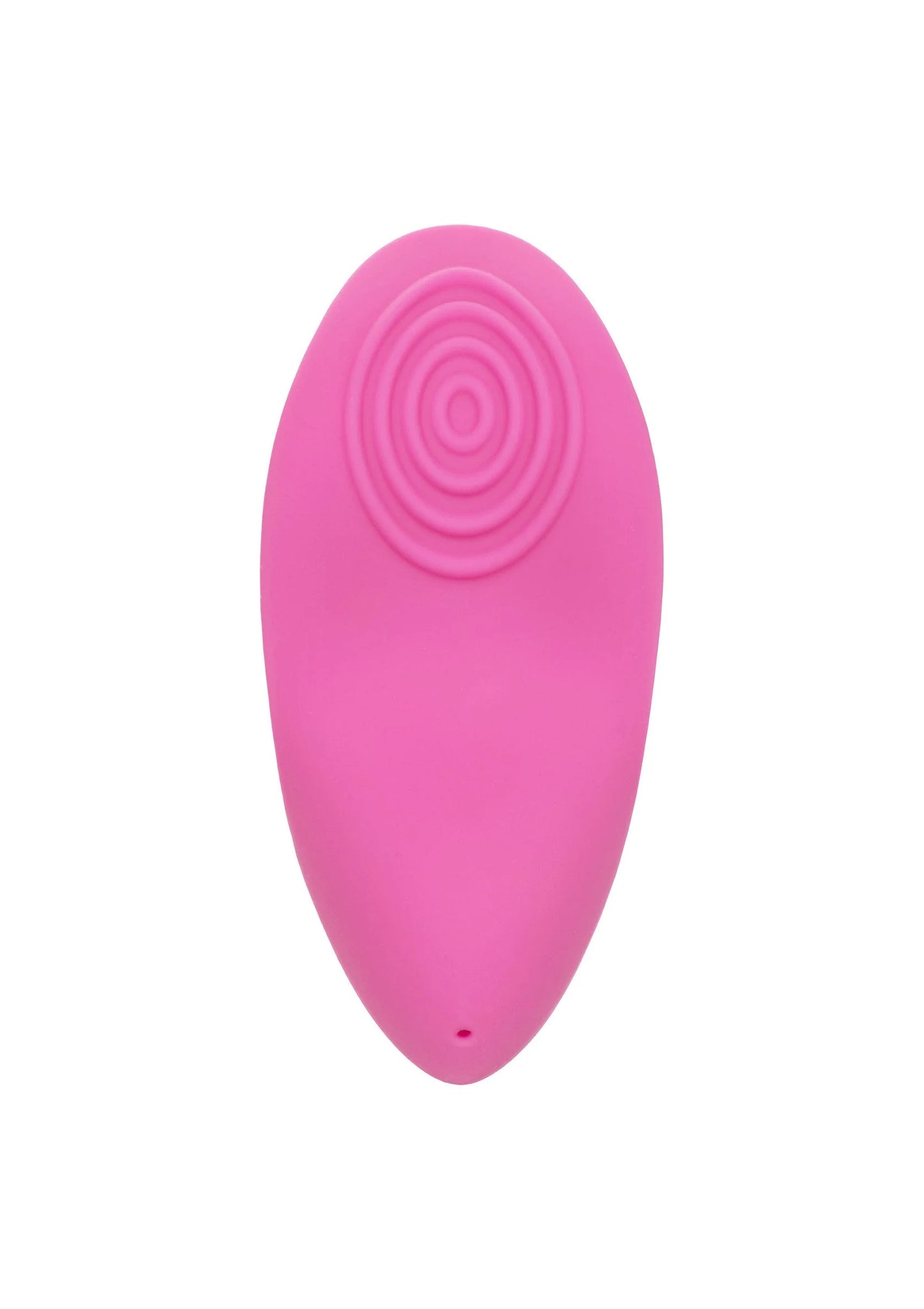 Roze vingervibrator met centraal ribbelpatroon op het oppervlak