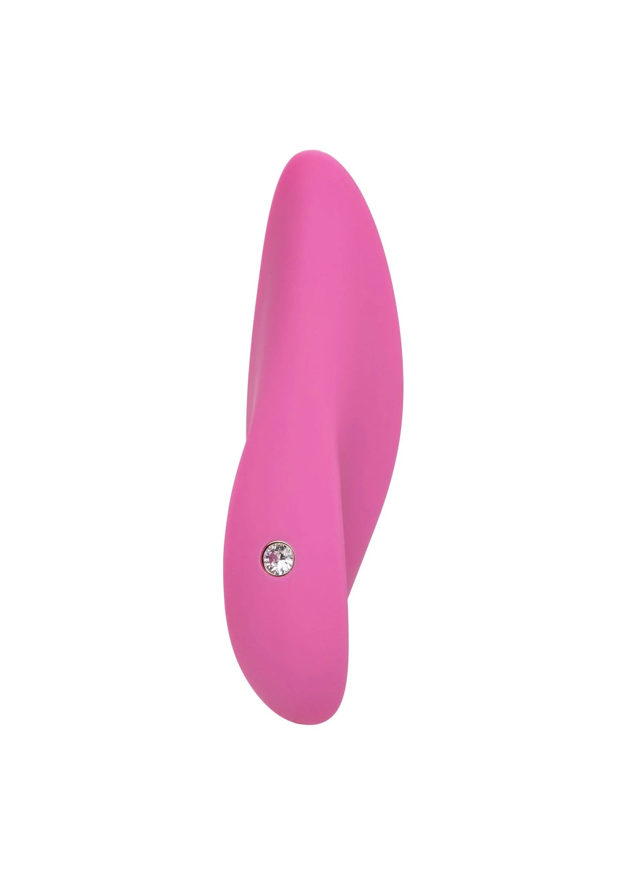 Roze vibrator in langwerpige druppelvorm met glinsterende steen onderaan