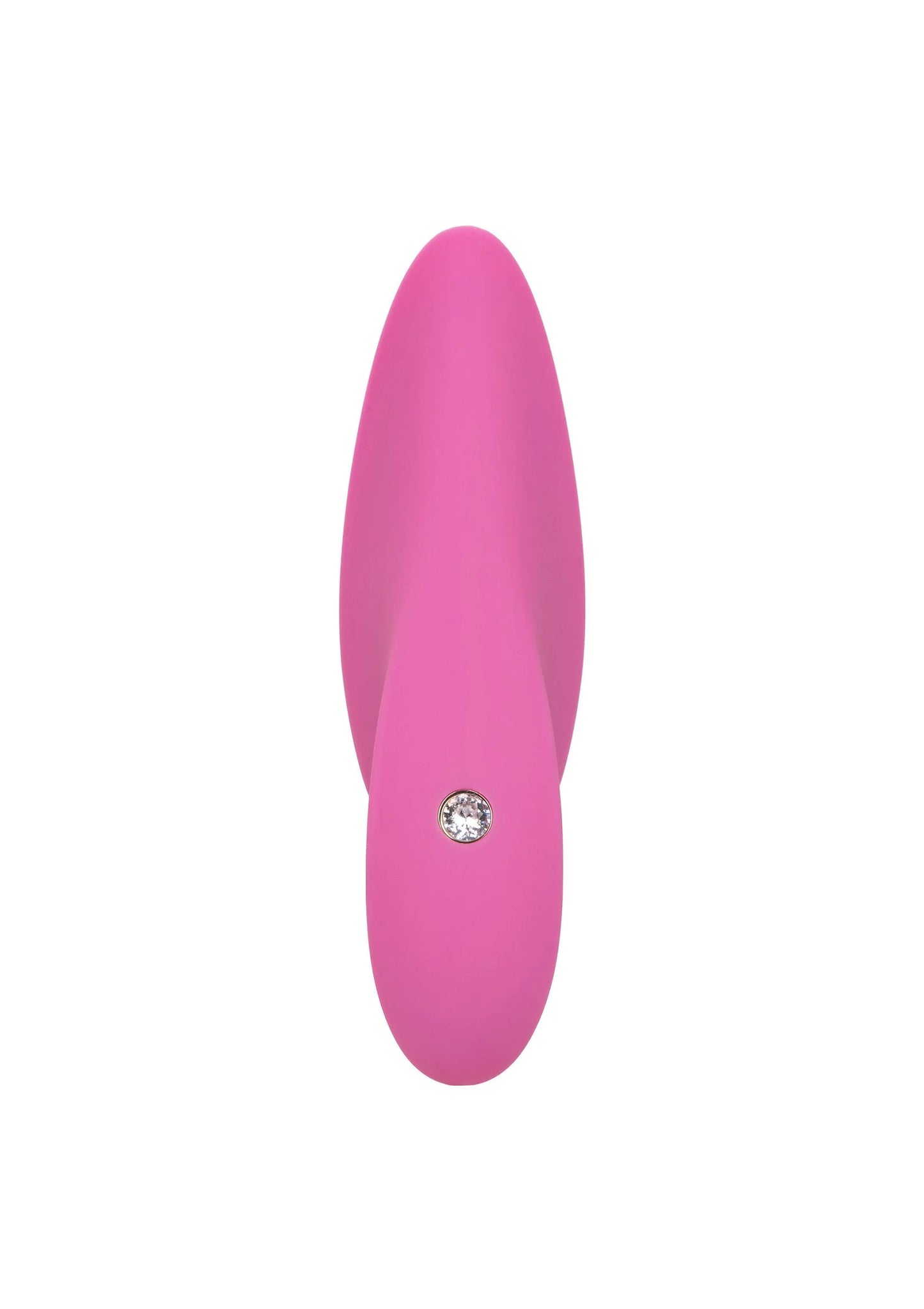 Roze vibrator met zilverkleurig detailknopje, langwerpige ovale vorm