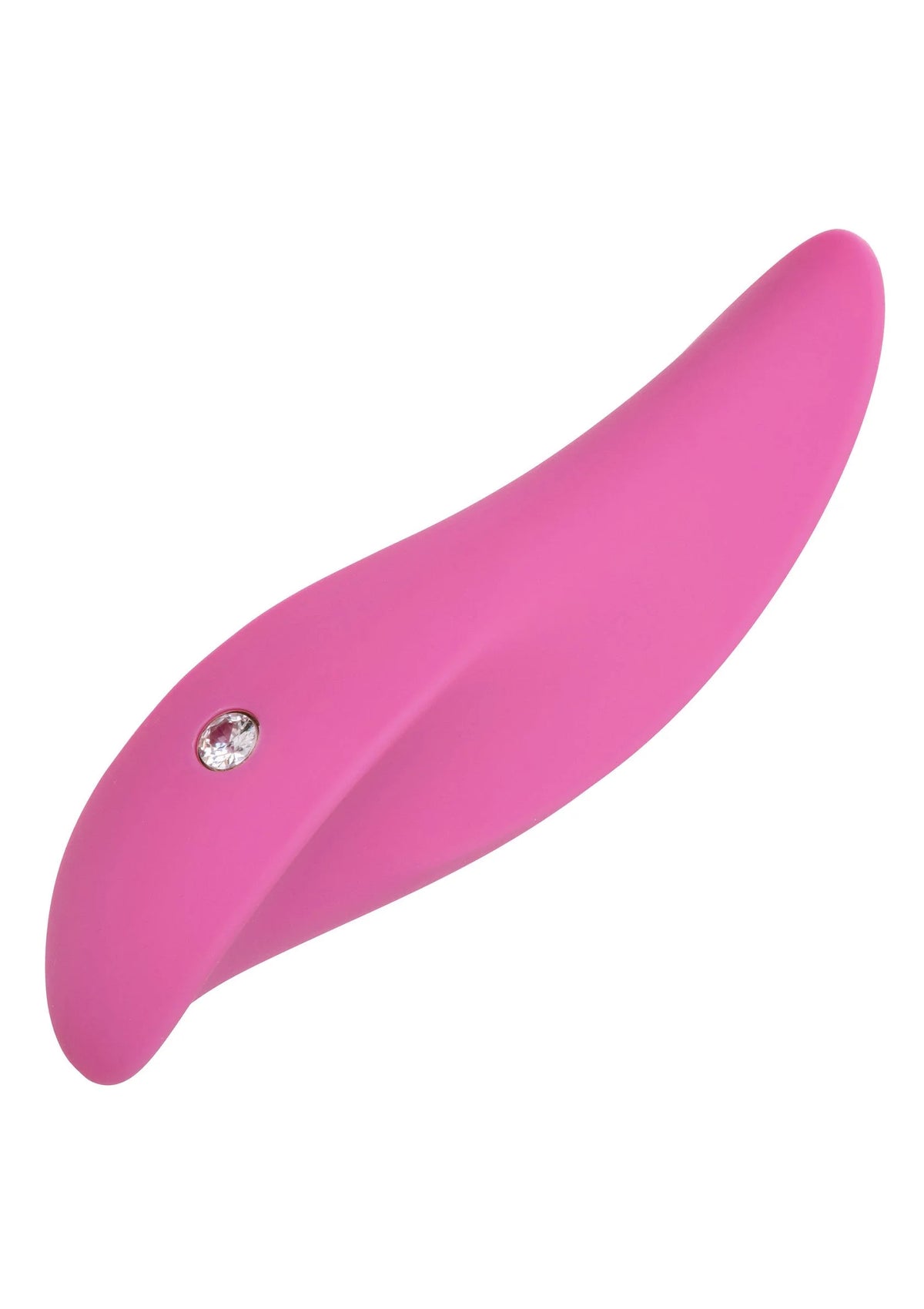 Roze vibrator met glinsterende steen op de zijkant en brede ovale kop
