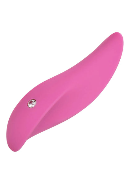 Roze vibrator met glinsterende steen op de zijkant en brede ovale kop