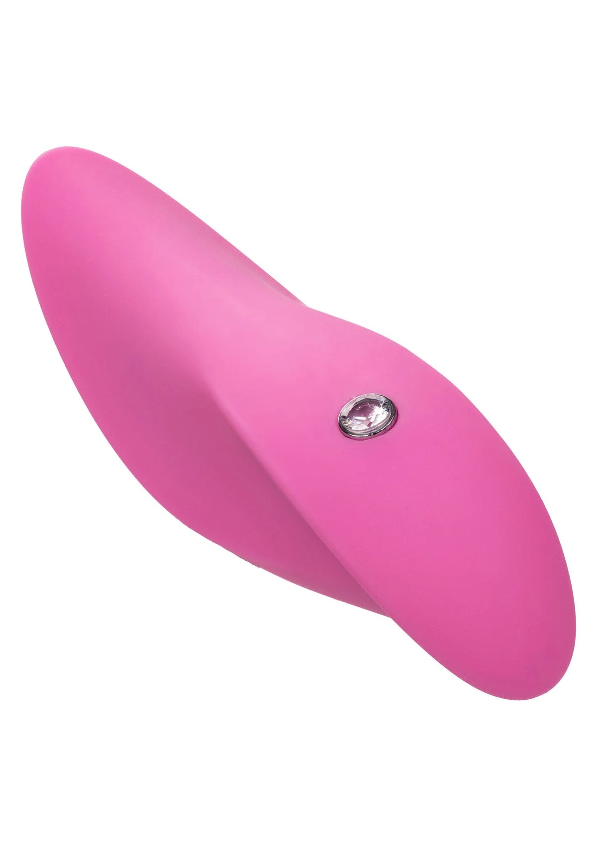 Roze vibrator met ovale kop en glanzende steen aan de zijkant
