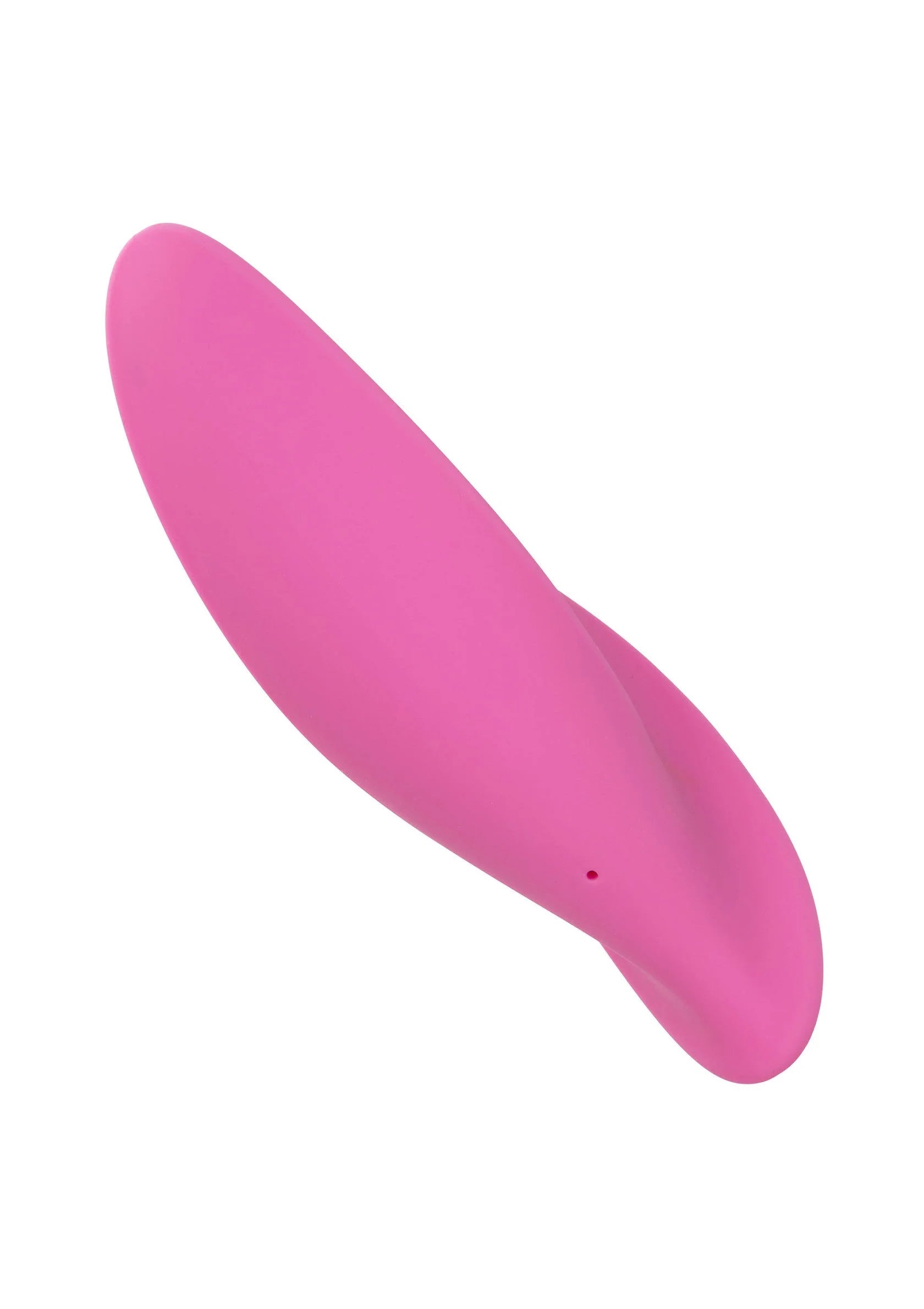 Roze vibrator met gebogen ovale vorm en glad siliconen oppervlak
