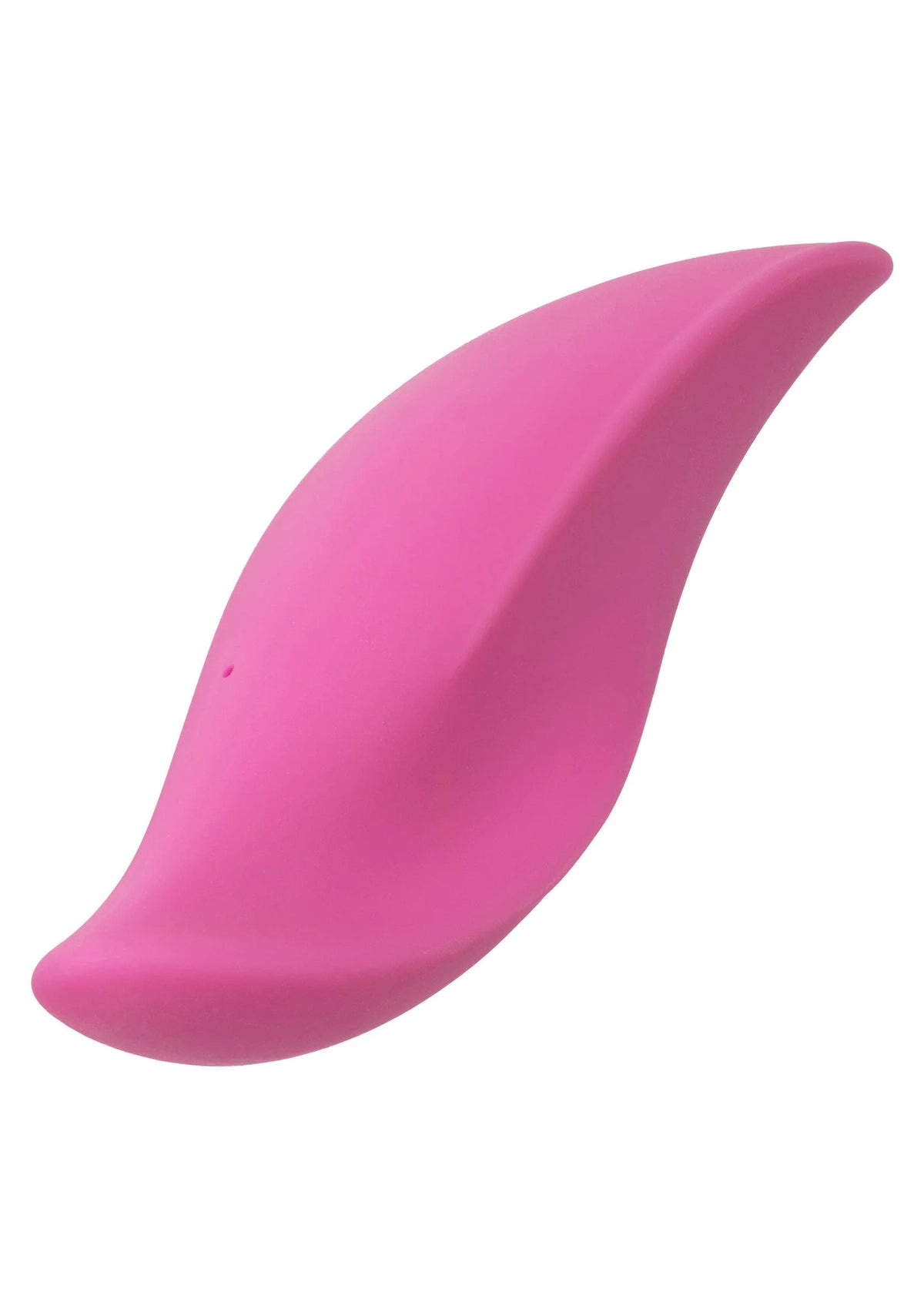Roze gebogen vibrator in bladvorm, glad en puntig uiteinde