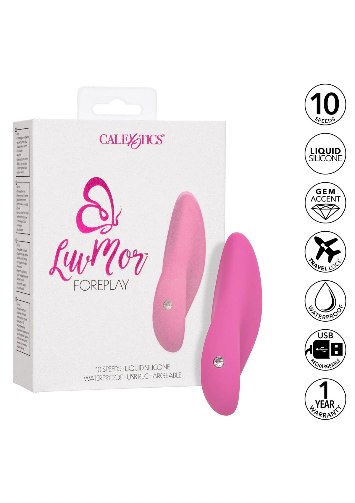 CalExotics LuvMor Foreplay doos met twee roze vibrators en keurmerkiconen