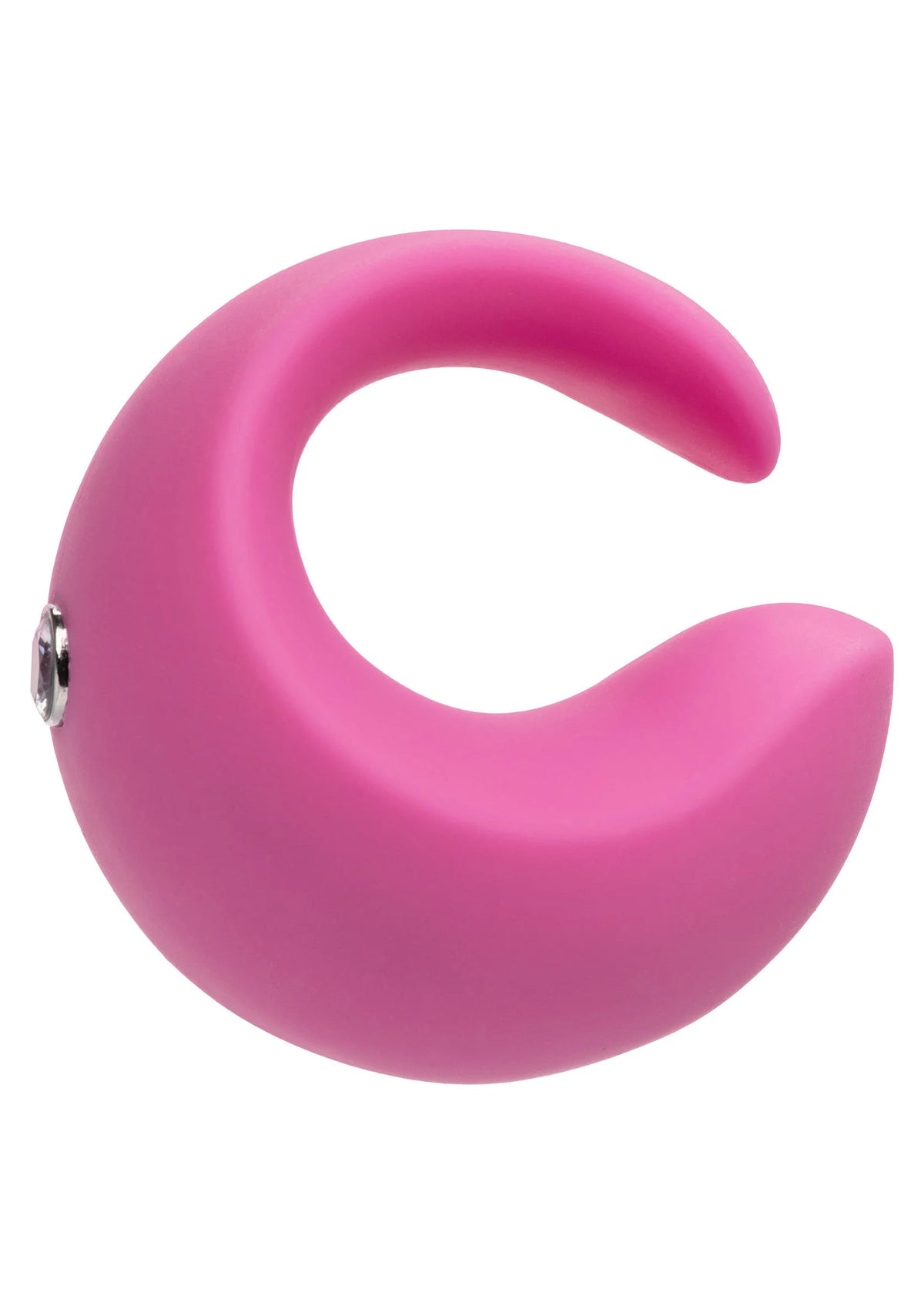 Roze vinger-vibrator met ronde lusvorm en metalen inzet aan de zijkant