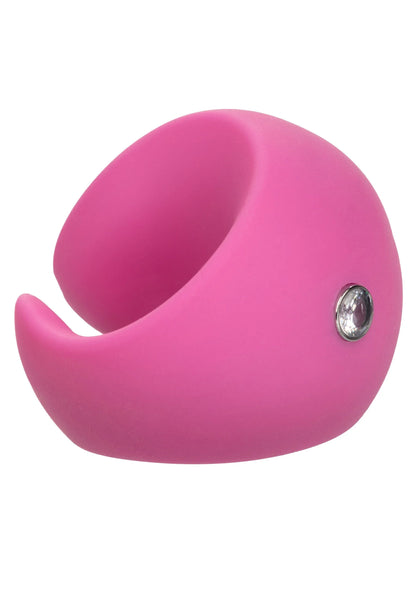 Roze vinger-vibrator met opening aan de bovenkant en metalen inzet aan de zijkant