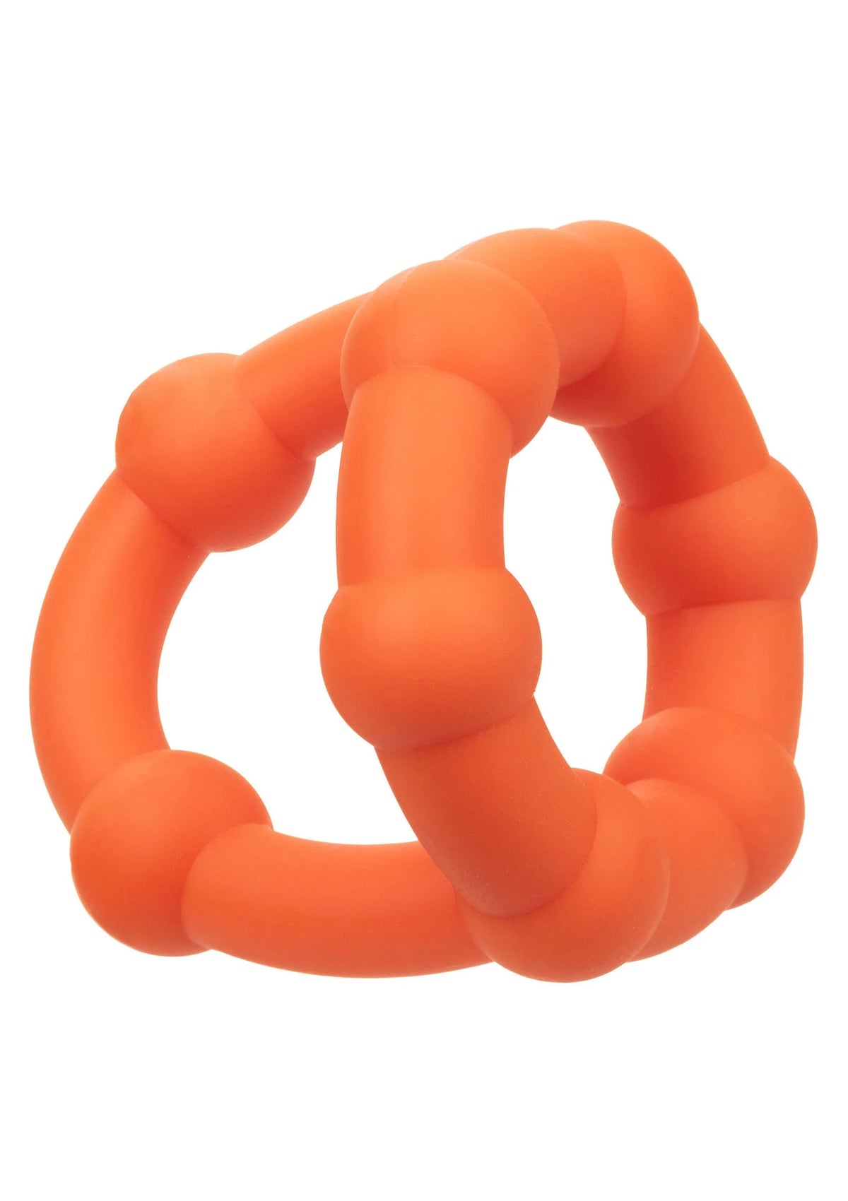 Oranje siliconen ring, zijaanzicht van afgeronde, bolle segmenten rond open midden