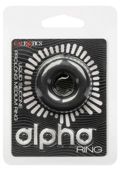CalExotics alpha prolong medium ring, zwarte siliconen ring met verpakking