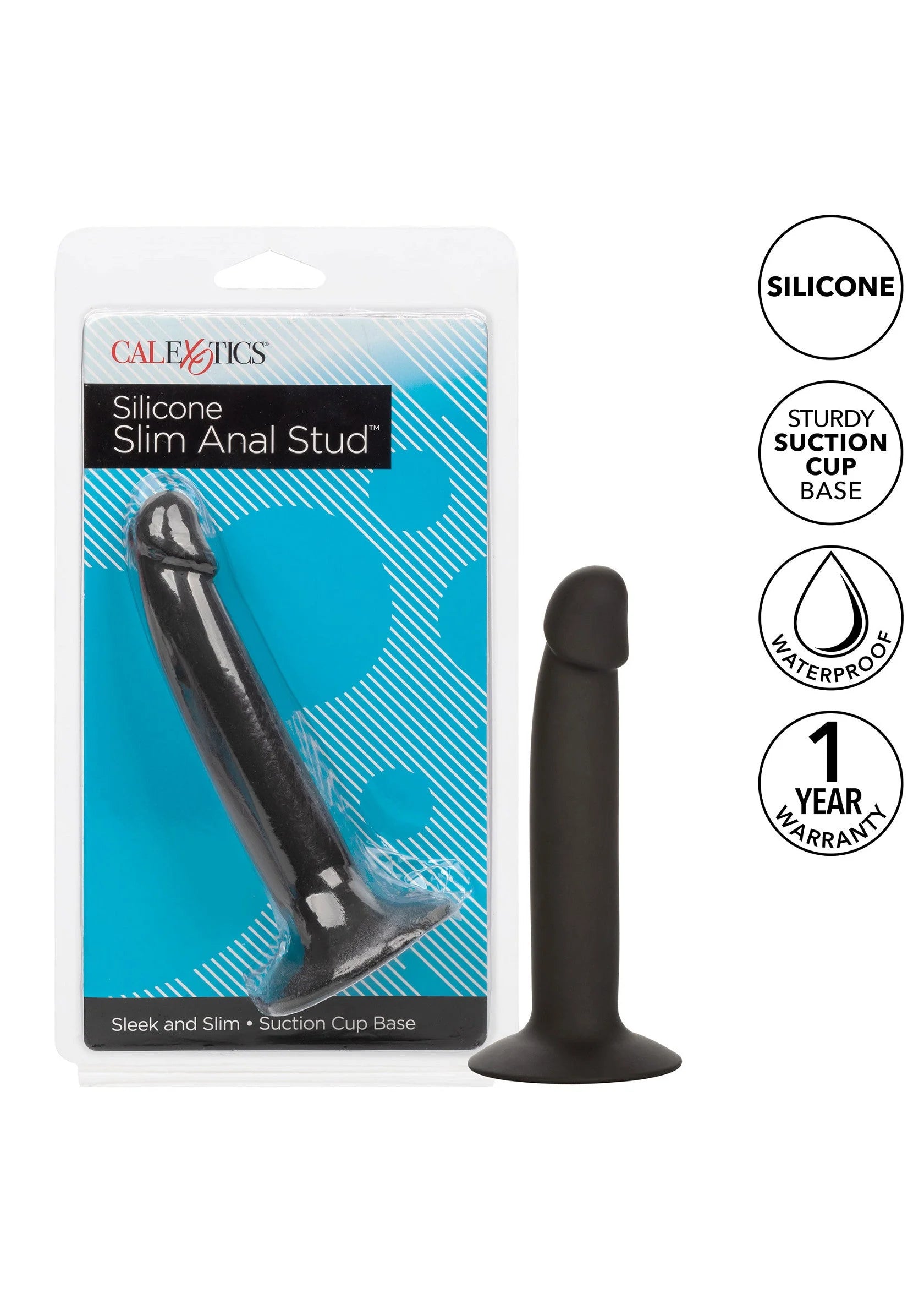 CalExotics siliconen slim anale stud met zuignapvoet, in blister en los