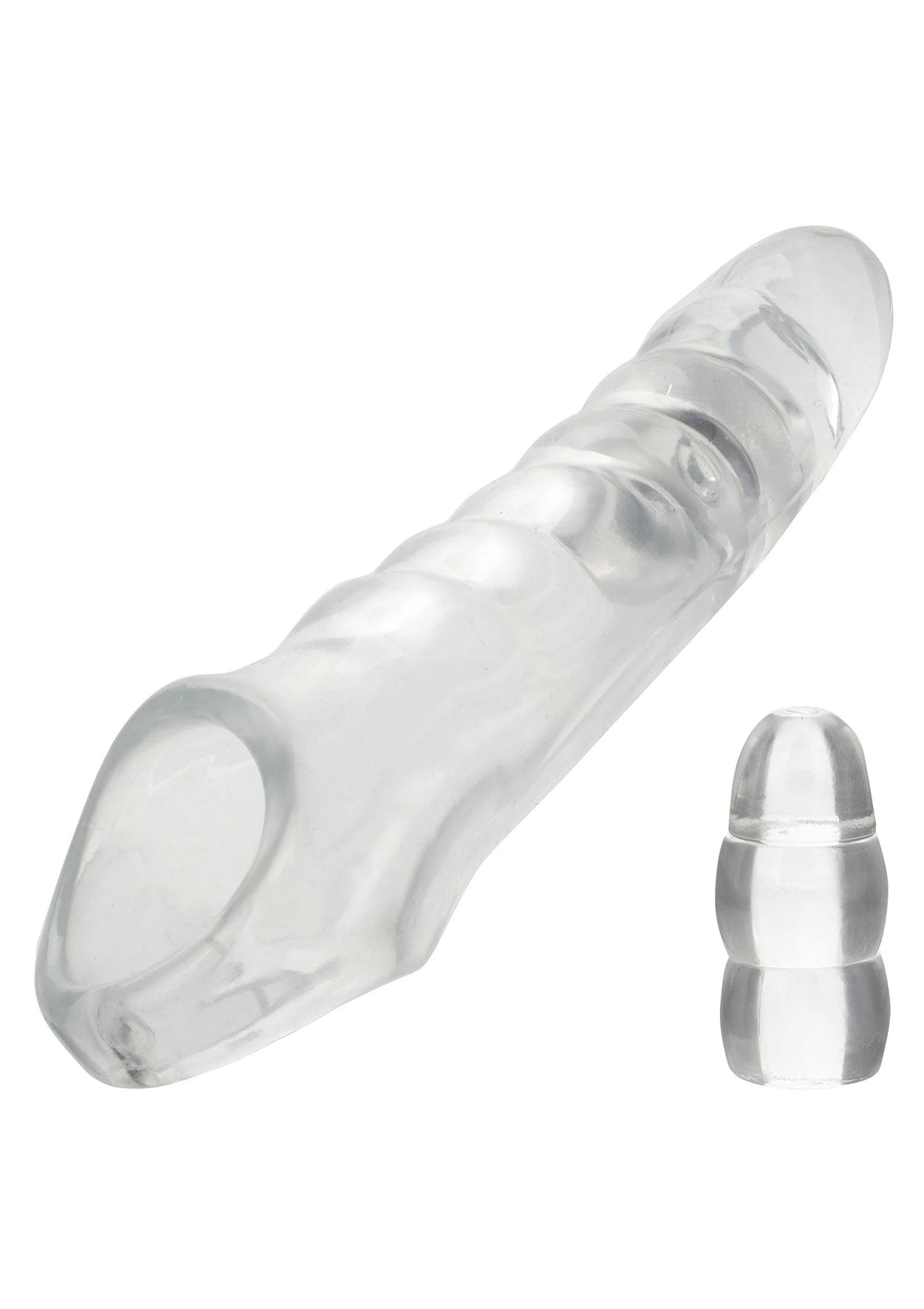 Transparante verlengingsset met geprofileerde dildo en 2 stopjes
