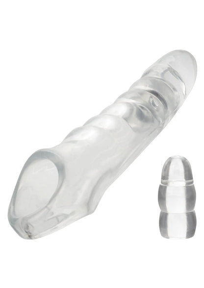 Transparante verlengingsset met geprofileerde dildo en 2 stopjes