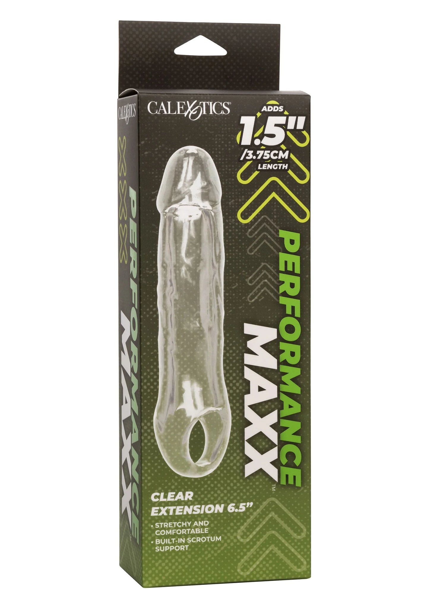 CalExotics Performance Maxx verpakking voor heldere penisextensie van 6,5 inch.