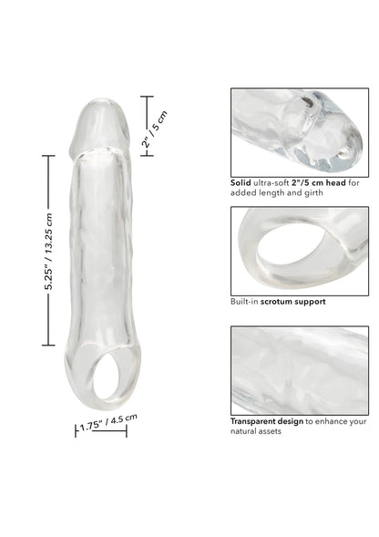 Transparante penisextender met gebogen vorm en ingebouwde steun, 7,5 inch.