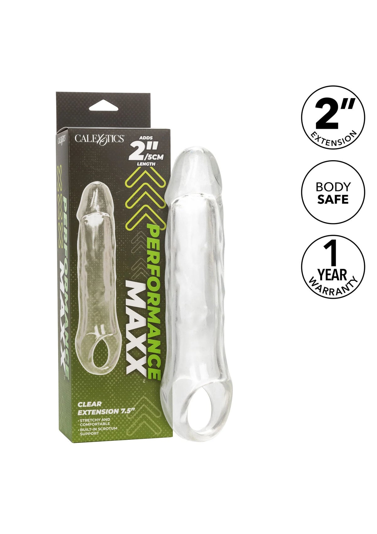 Transparante penisextender, 2 inch verlenging; body safe; 1 jaar garantie.