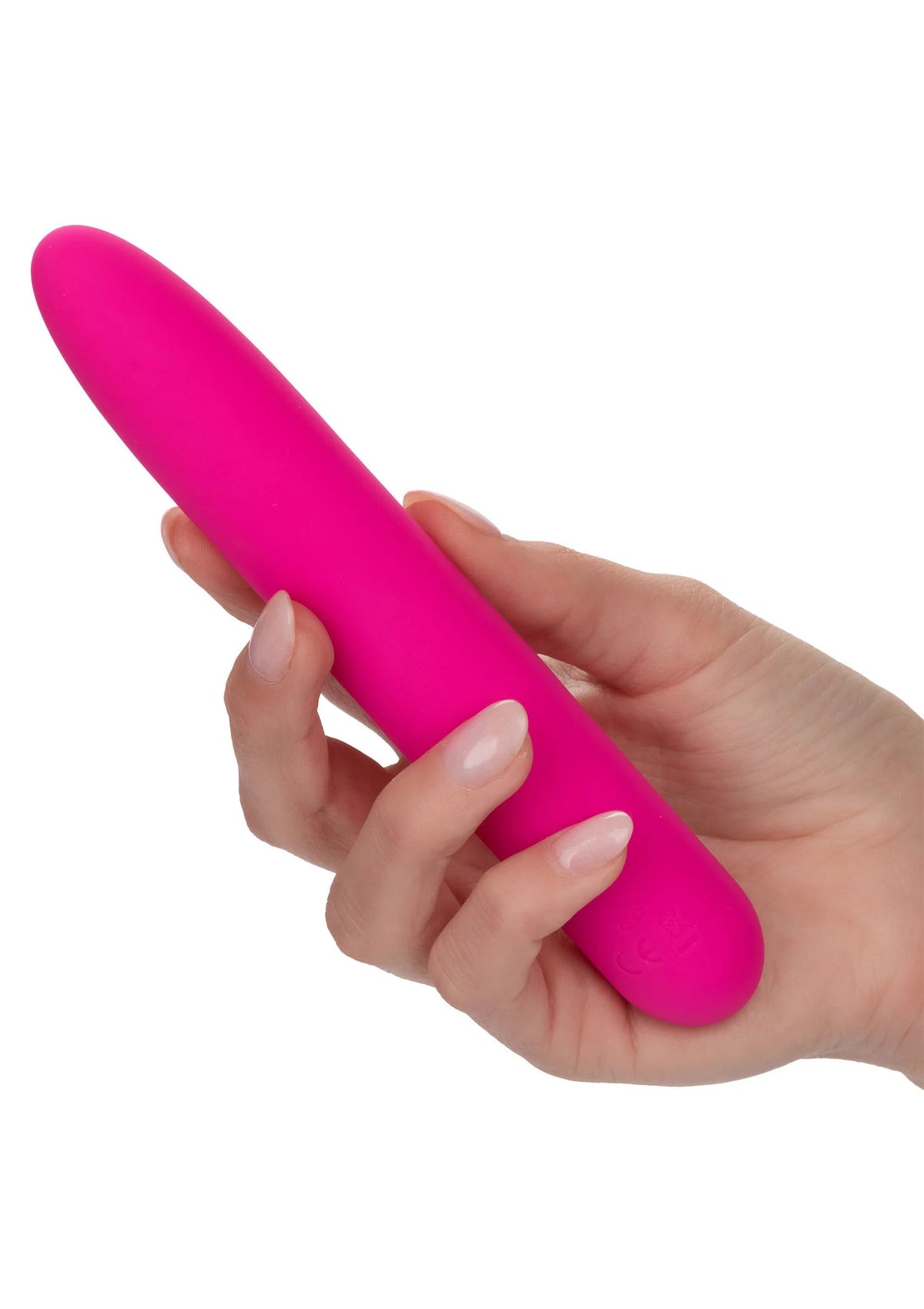 Roze vibrerende siliconen staaf in hand, glad en naadloos