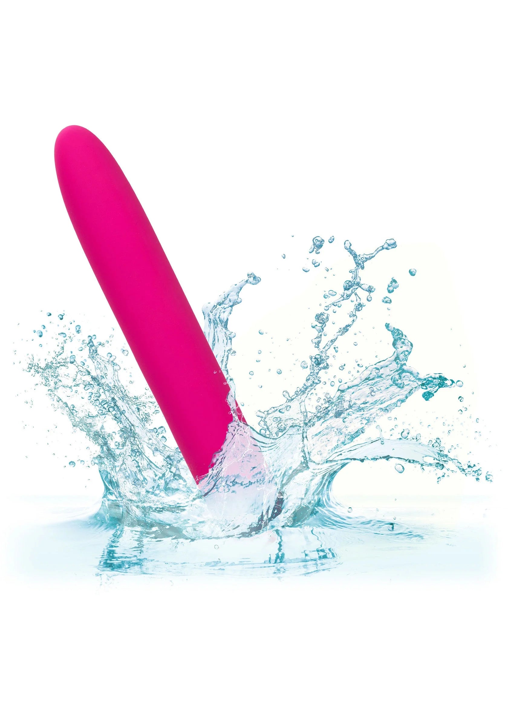 Roze vibrerende siliconen staaf met waterdruppels eromheen