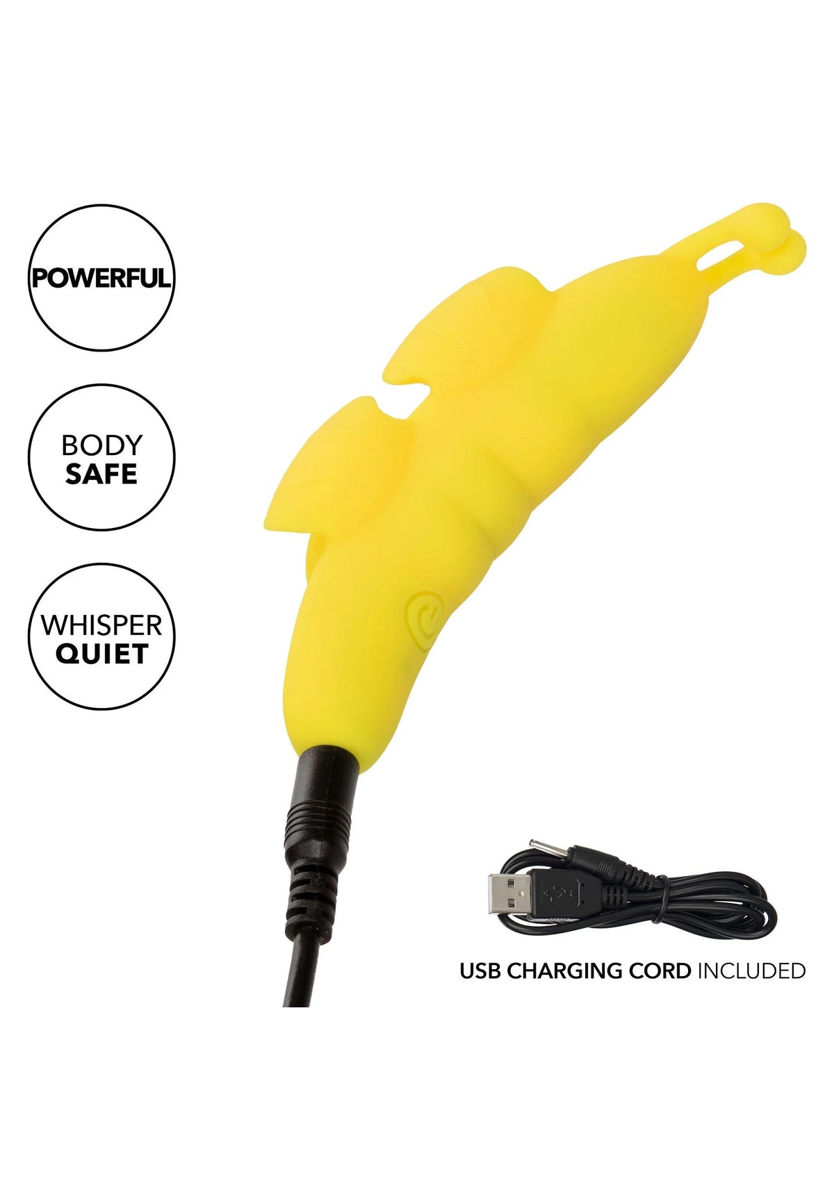 Gele siliconen vingerstimulator met USB-oplaadkabel, zachte rondingen