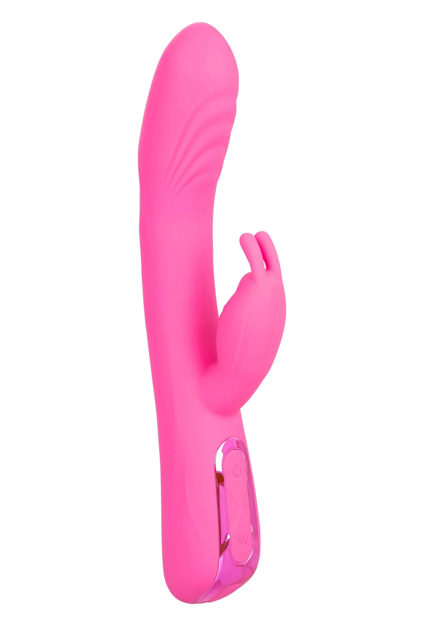 Roze staande rabbit-massager met opzetstuk en flexibele siliconen vorm