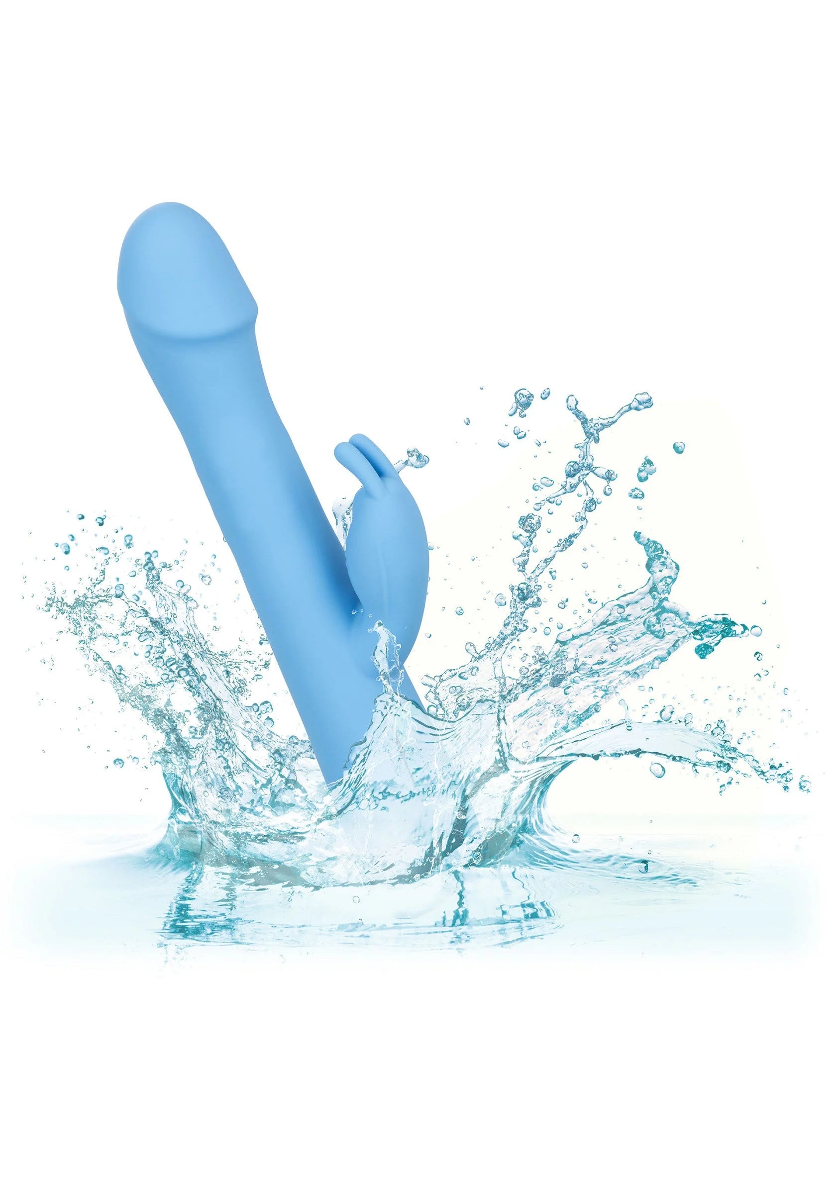 blauwe roterende konijnvibrator met water spetterpatroon