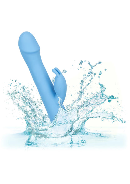blauwe roterende konijnvibrator met water spetterpatroon