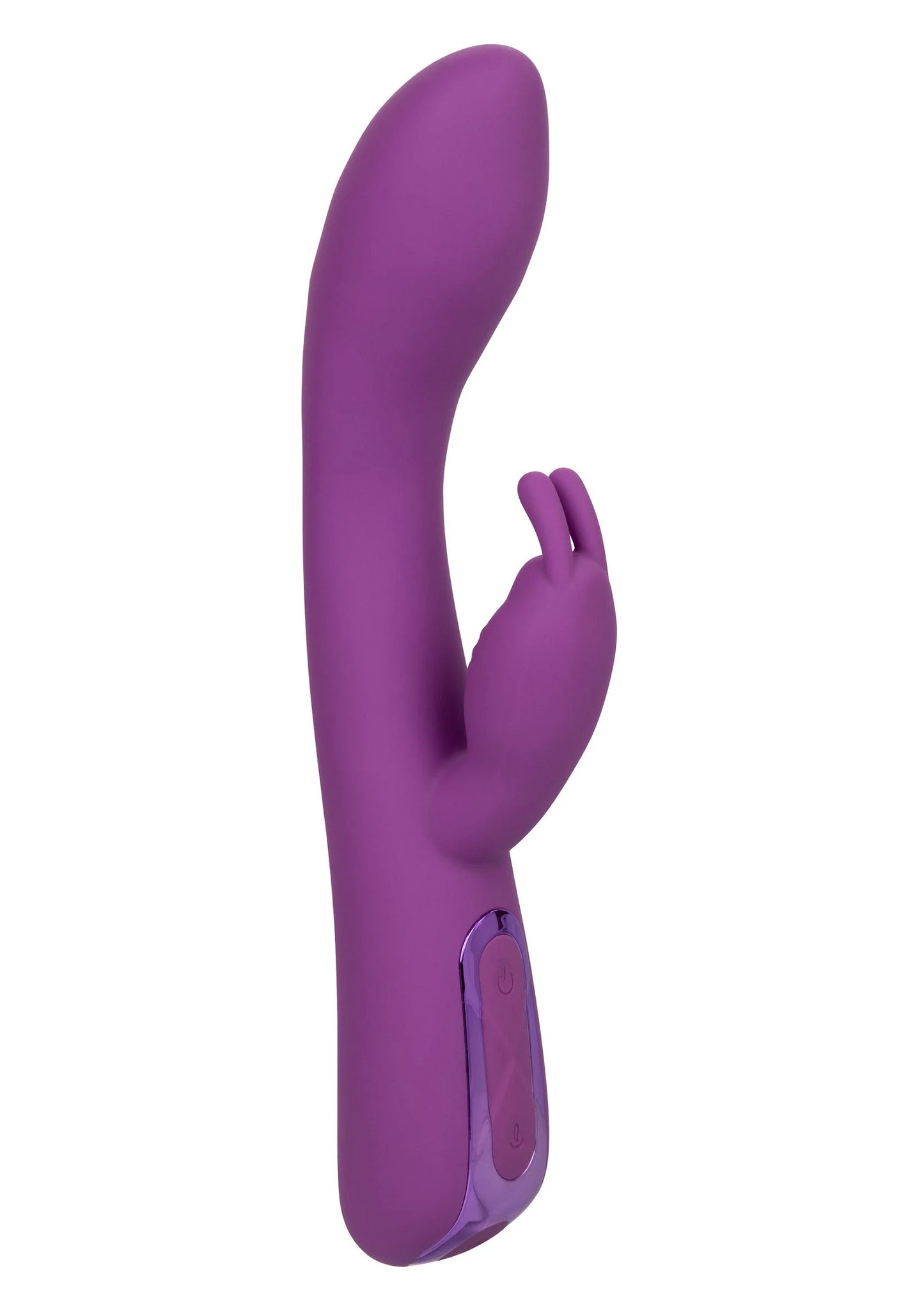 Paarse rabbit-vibrator, achteraanzicht met geïntegreerde handgreep