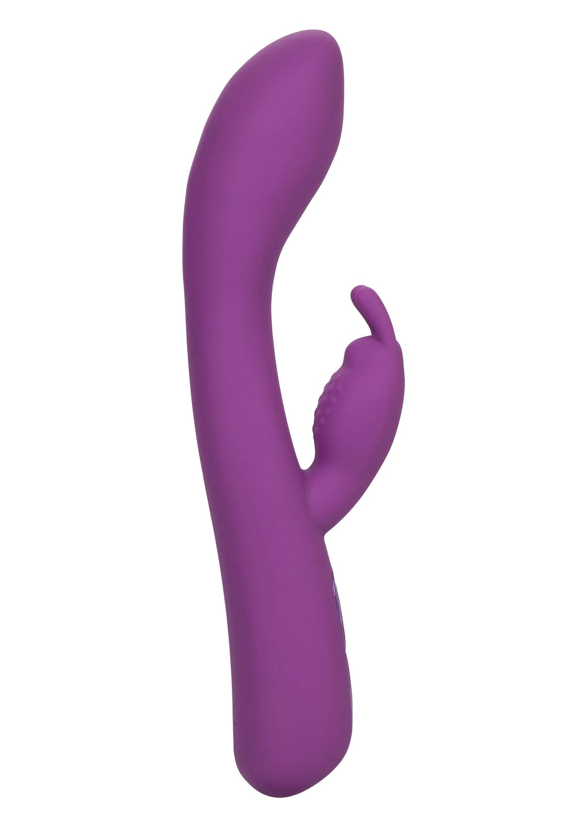 Paarse gebogen konijnenvibrator met kleine binnenliggende trilkop