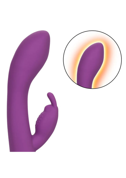 Paarse konijnenvibrator met gebogen vorm en kleinere trilkop
