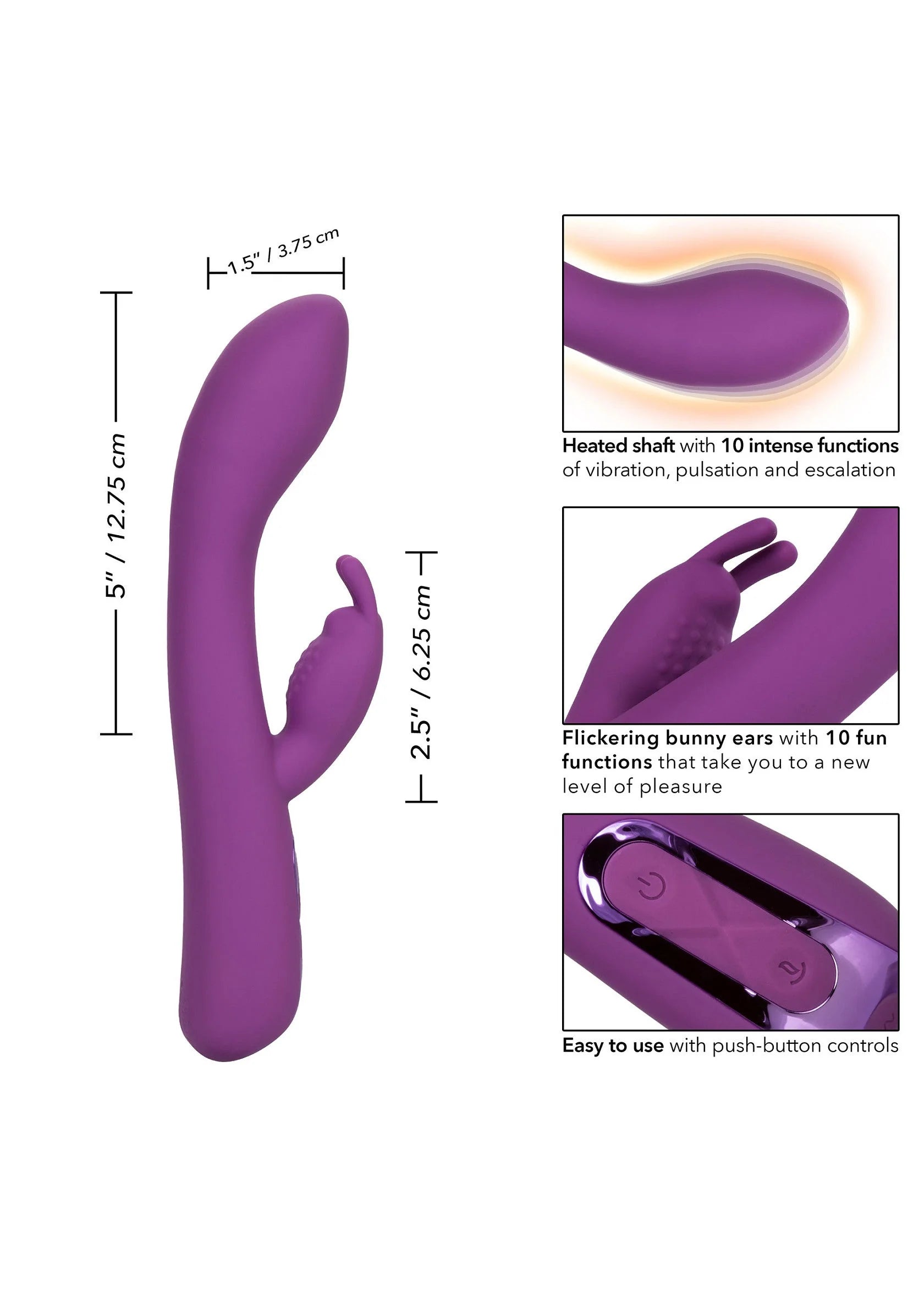 Paarse rabbit-vibrator met ergonomische vorm en push-knoppen op de basis
