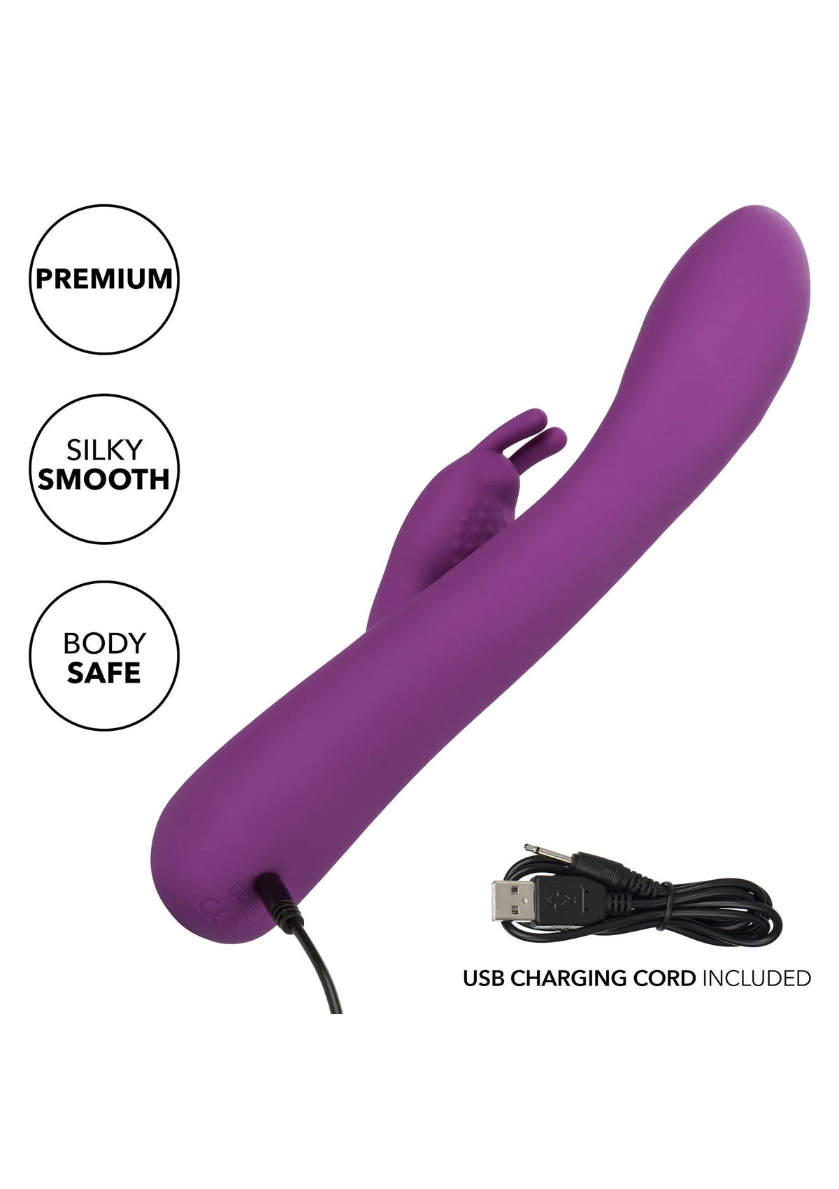 Paarse rabbit-vibrator met USB-laadkabel en gladde siliconen buitenkant