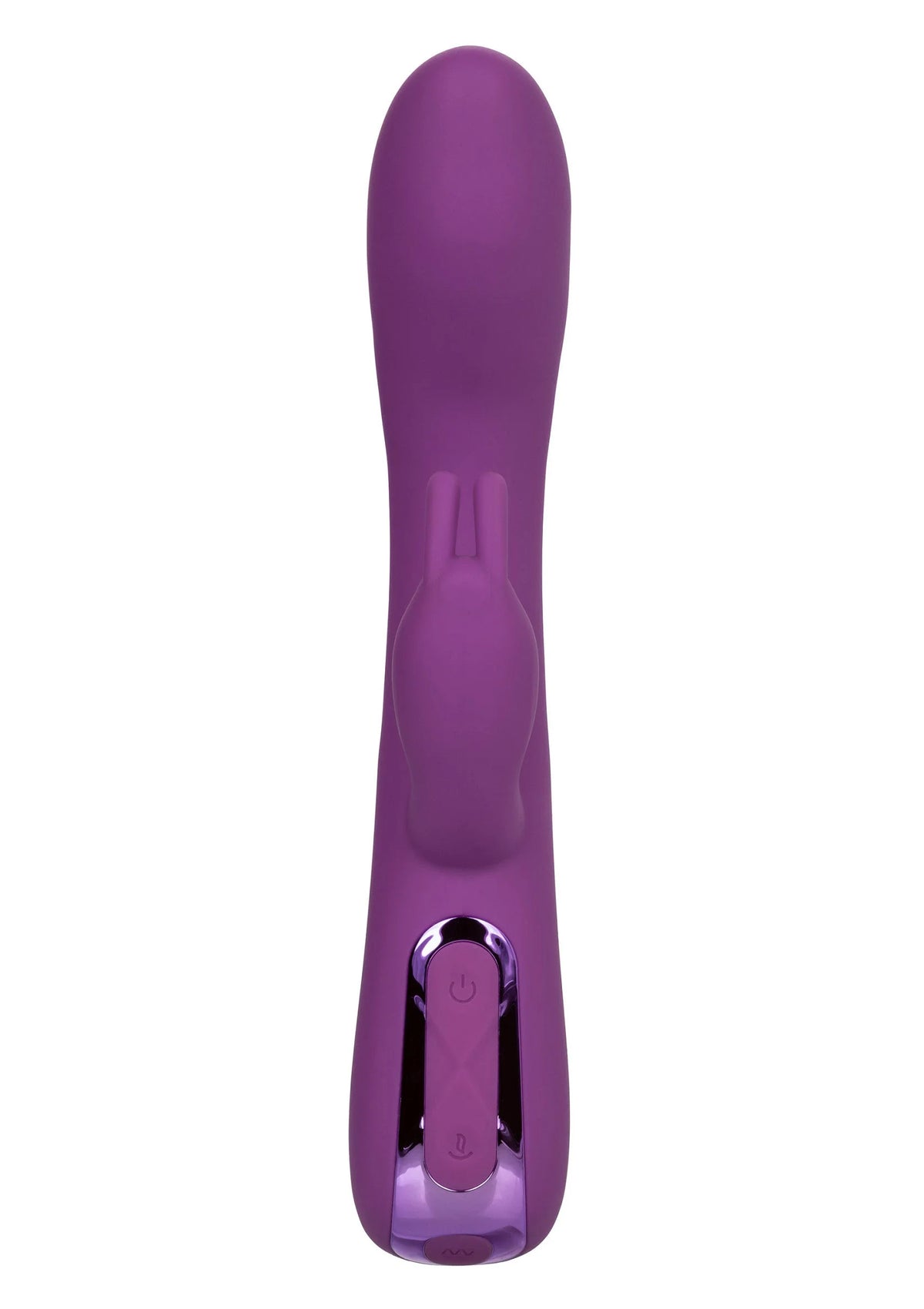 Paarse rabbit-vibrator met basisbediening en laadpoort