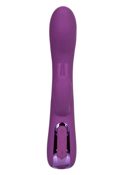 Paarse rabbit-vibrator met basisbediening en laadpoort