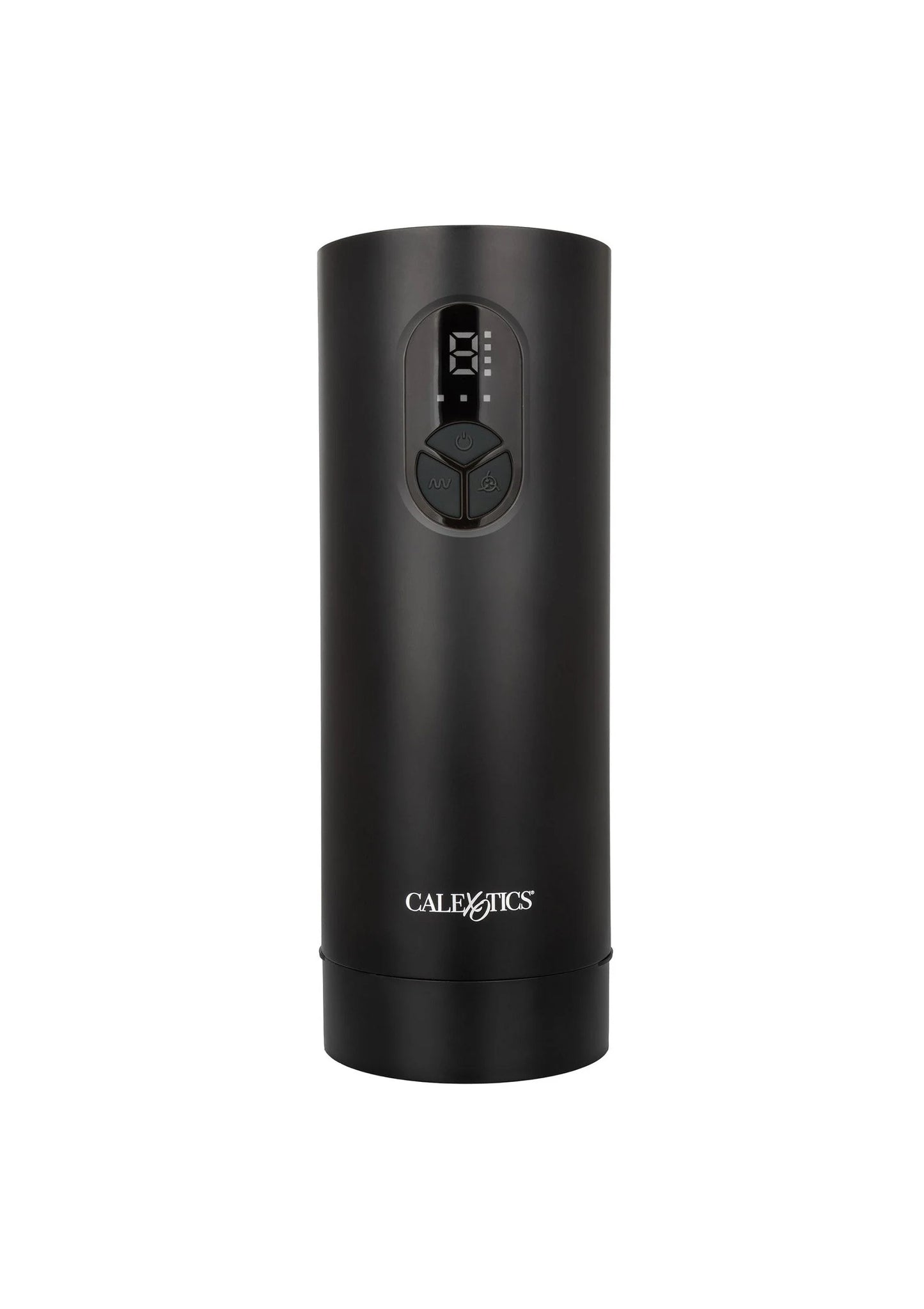 Zwarte CalExotics masturbator, frontpaneel met knoppen en display