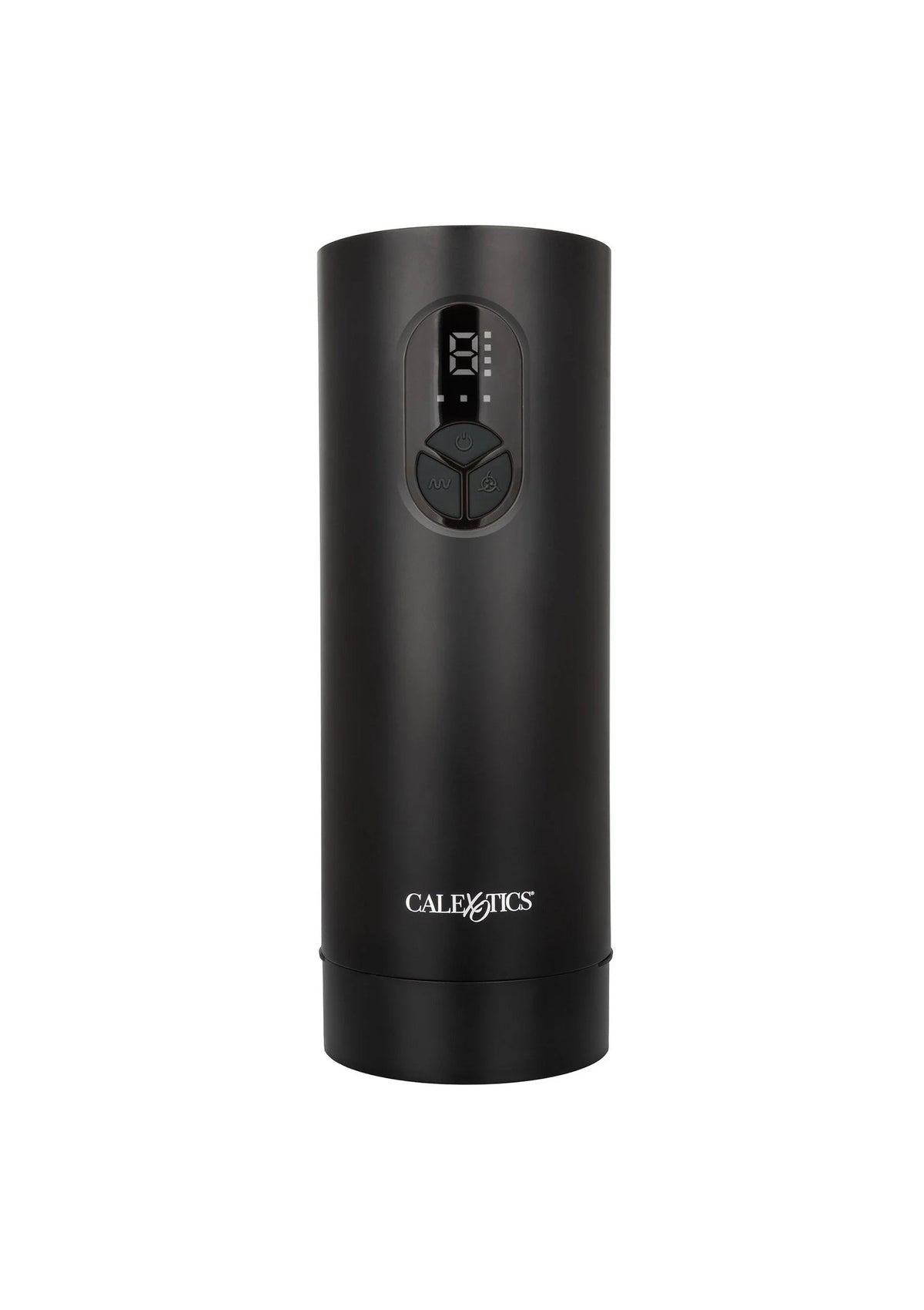 Zwarte CalExotics masturbator, frontpaneel met knoppen en display