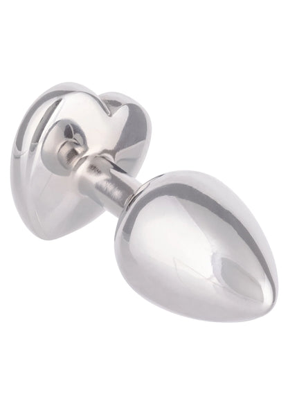 Metalen anale plug met ronde flens en langwerpige punt, robijnrode basis