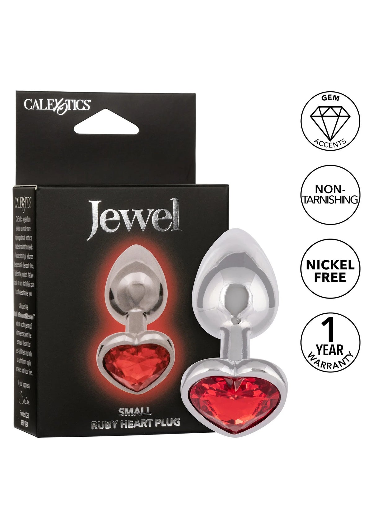 Doos met kleine robijnrode hart plug, metalen plug met hartaccent