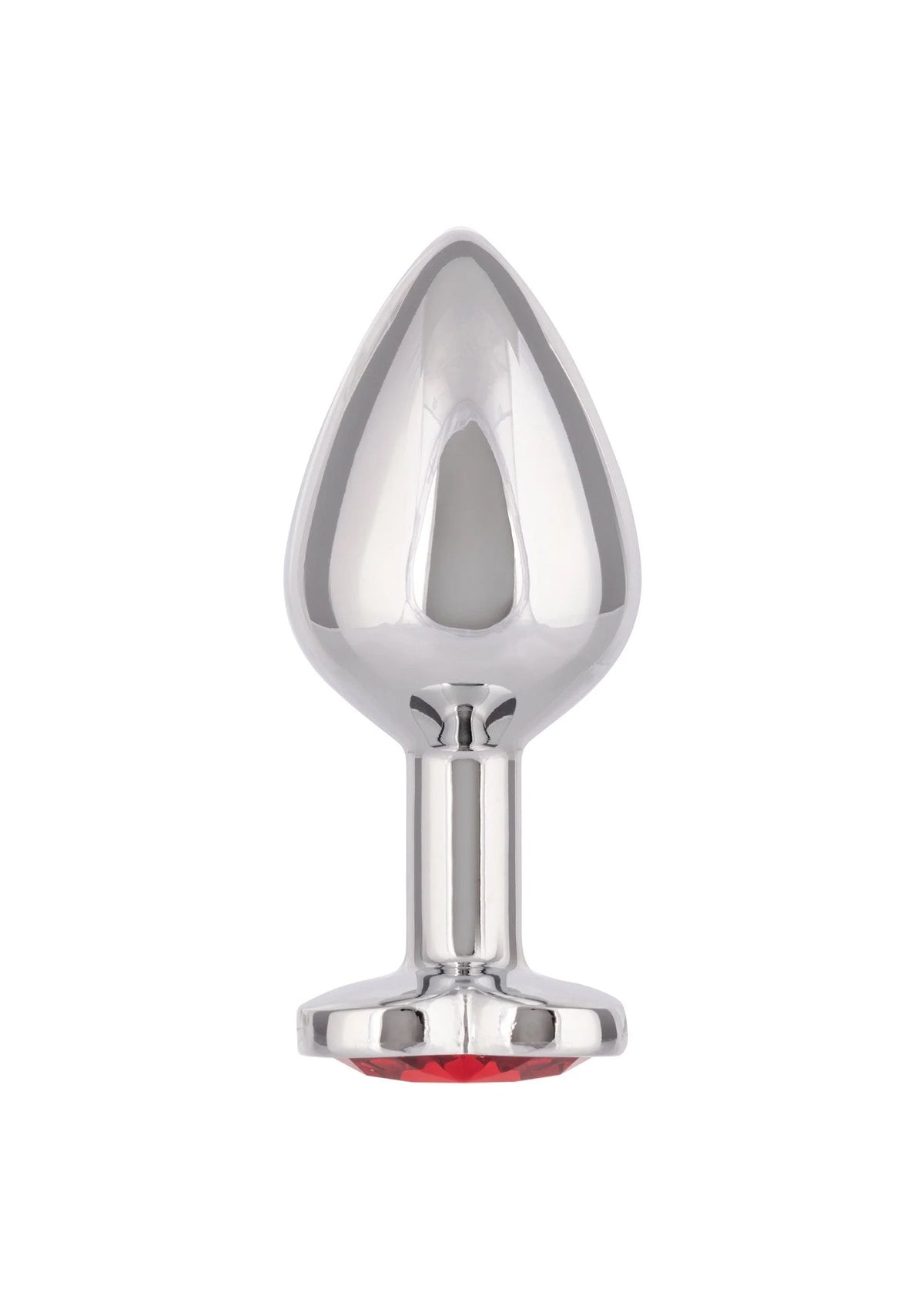 Glanzende anale plug met druppelvormig uiteinde en rode onderrand.