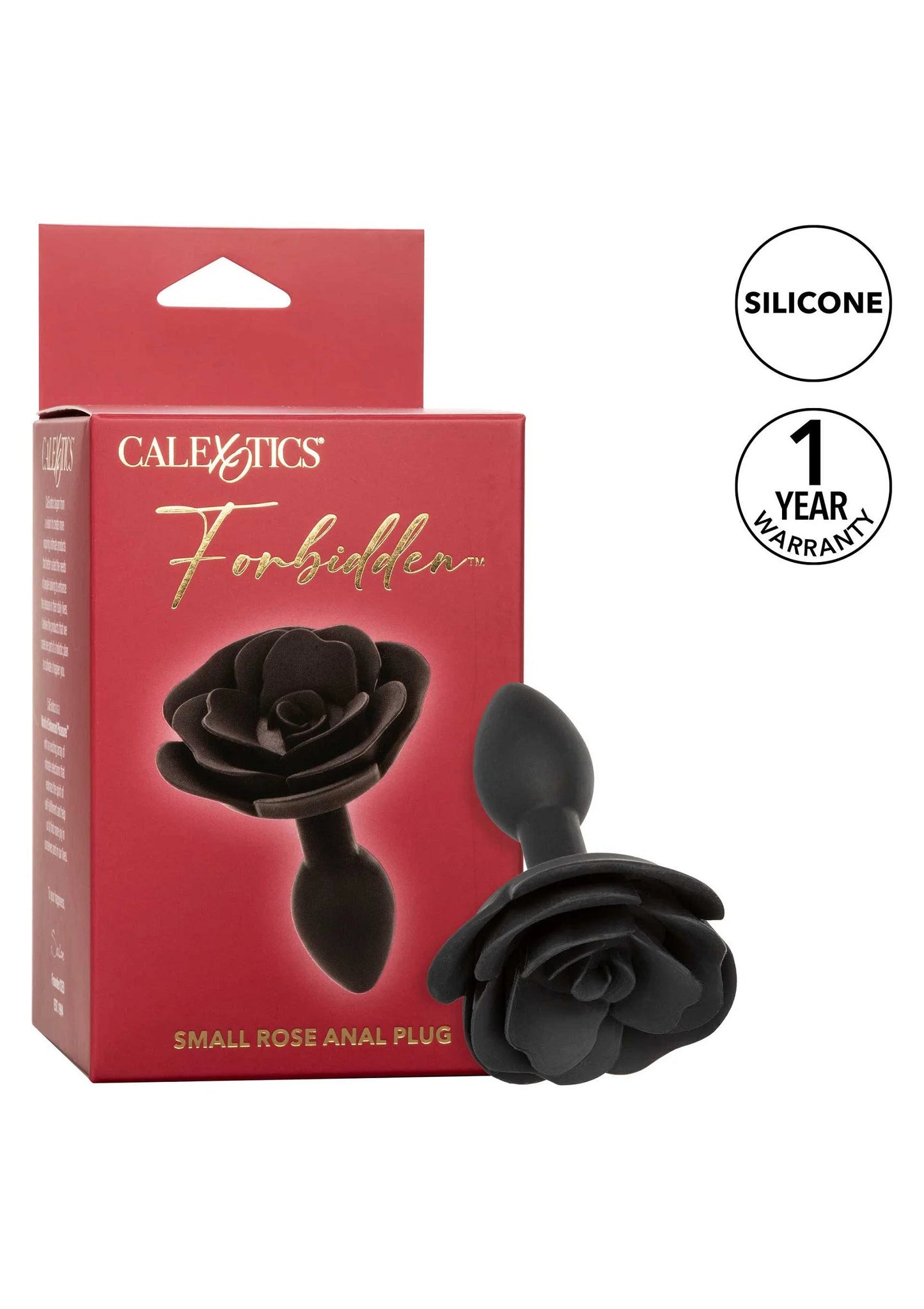 Doos en zwarte roosvorm anale plug van CalExotics, silicone