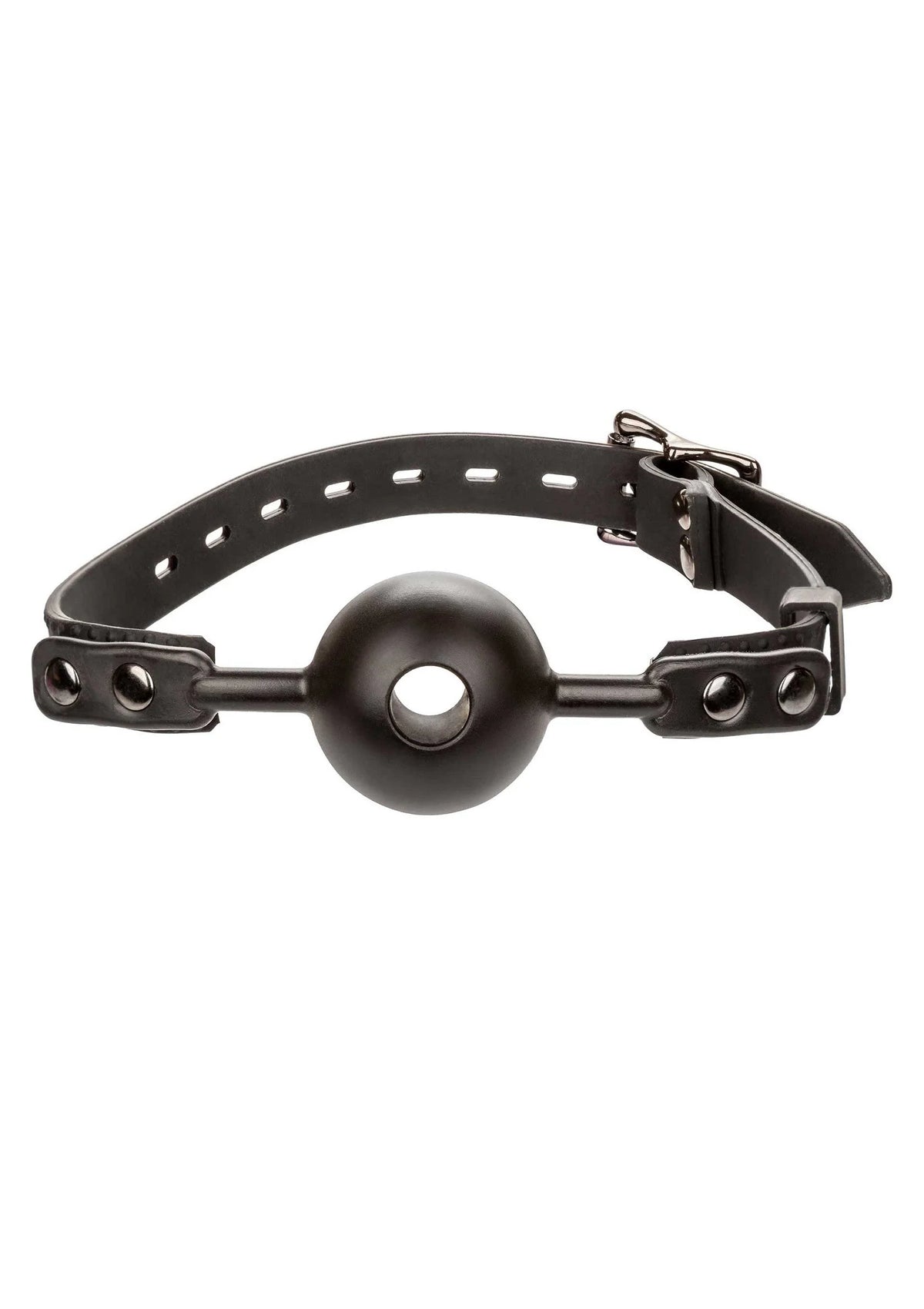 Afneembare rozen-gag met zwarte halsband, metalen gesp en ronde mondbal