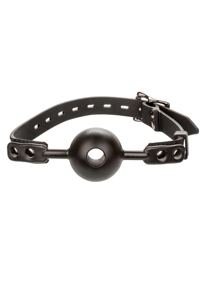 Afneembare rozen-gag met zwarte halsband, metalen gesp en ronde mondbal