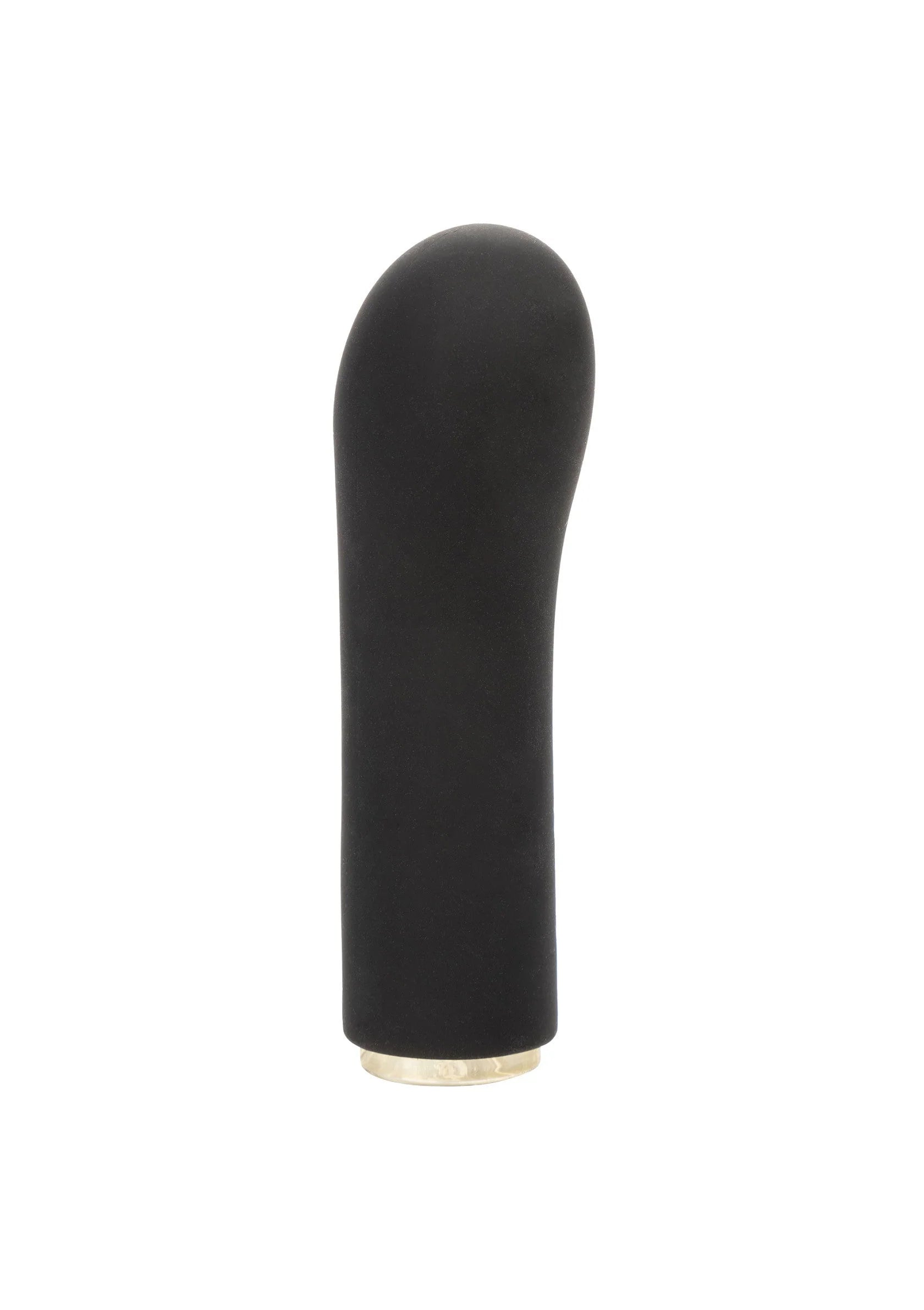 Zwarte siliconen G-spot vibrator met afgeronde kop en metalen basisring