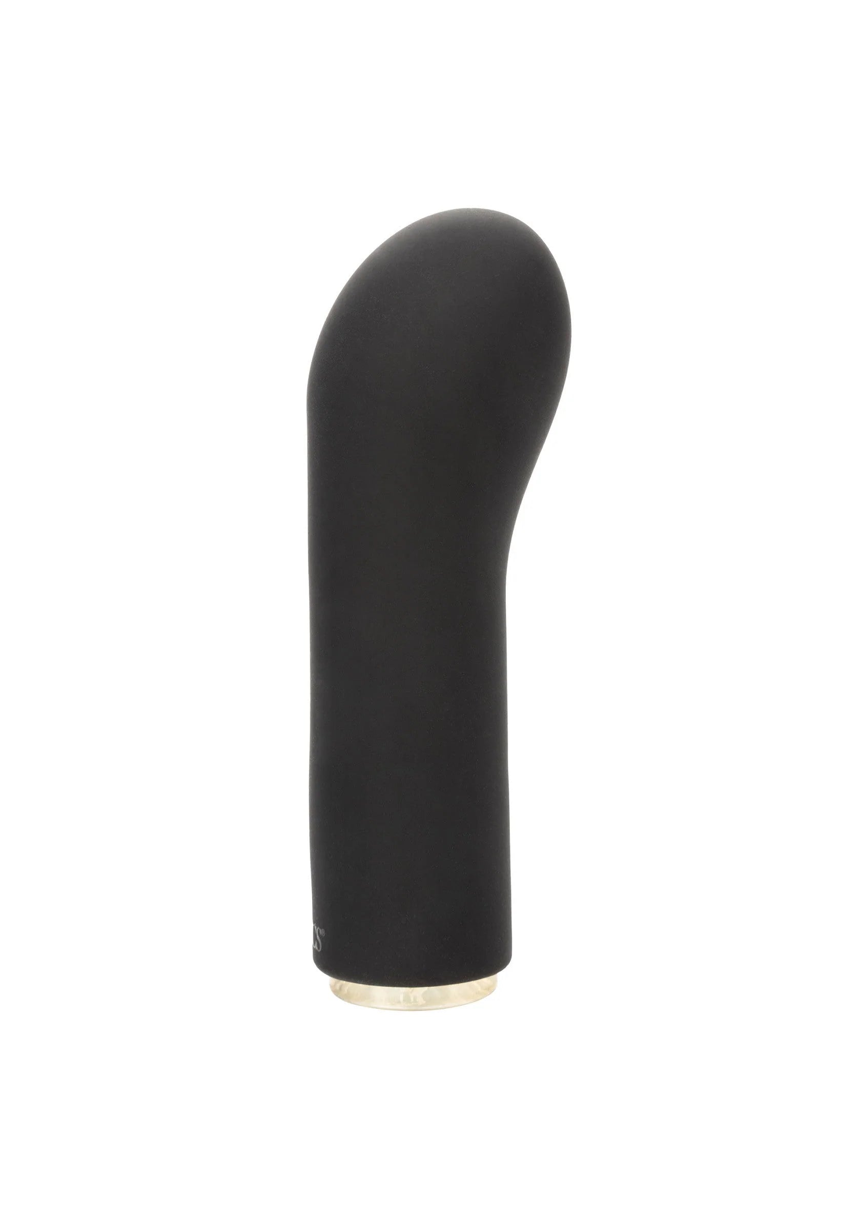Zwarte rechte siliconen vibrator met afgeronde bovenkant en metalen onderring