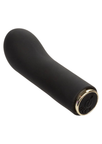 Zwarte gebogen siliconen vibrator met metalen basisring aan het uiteinde