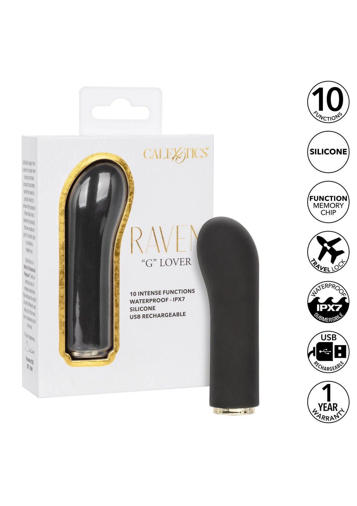 CalExotics verpakking met zwarte siliconen vibrator en afgeronde top