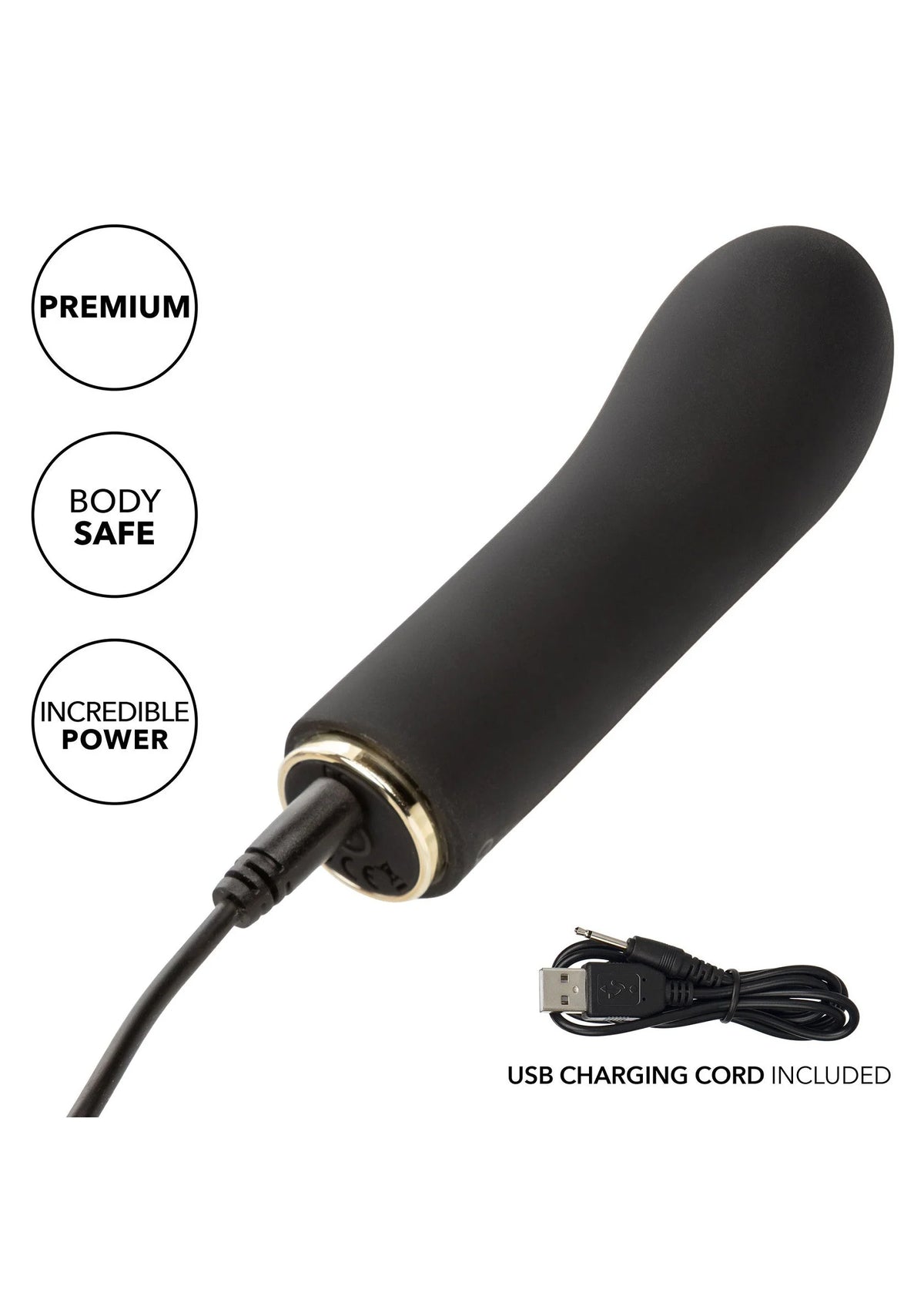 Zwarte vibrator met USB-oplaadkabel en slanke afgeronde vorm
