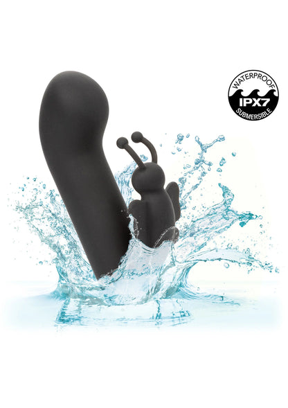 Waterdichte zwarte vlinder-vibrator met spatwater-effect en IPX7-stempel