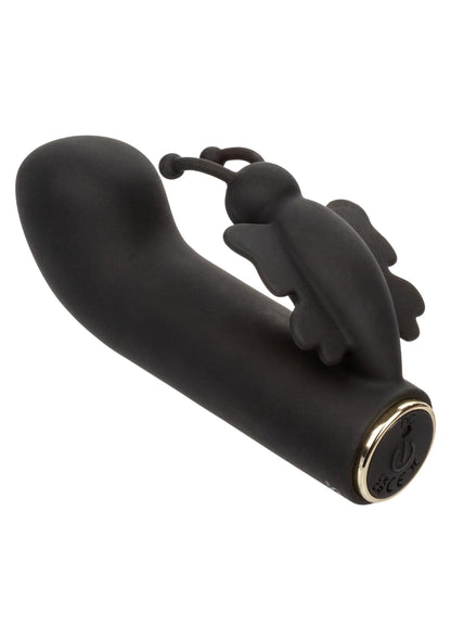 Zwarte vlinder-vibrator met gebogen body en gearticuleerde vlindervleugels