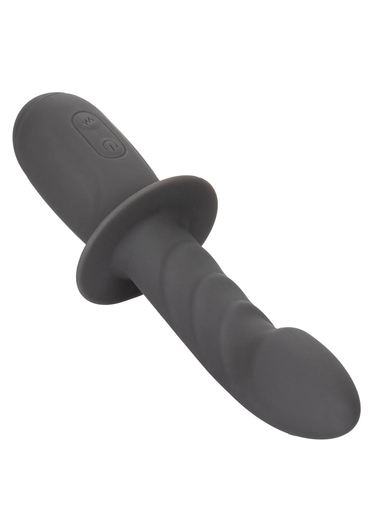 Gyrerende dildo van CalExotics, zwart, met twee knoppen op de brede handgreep