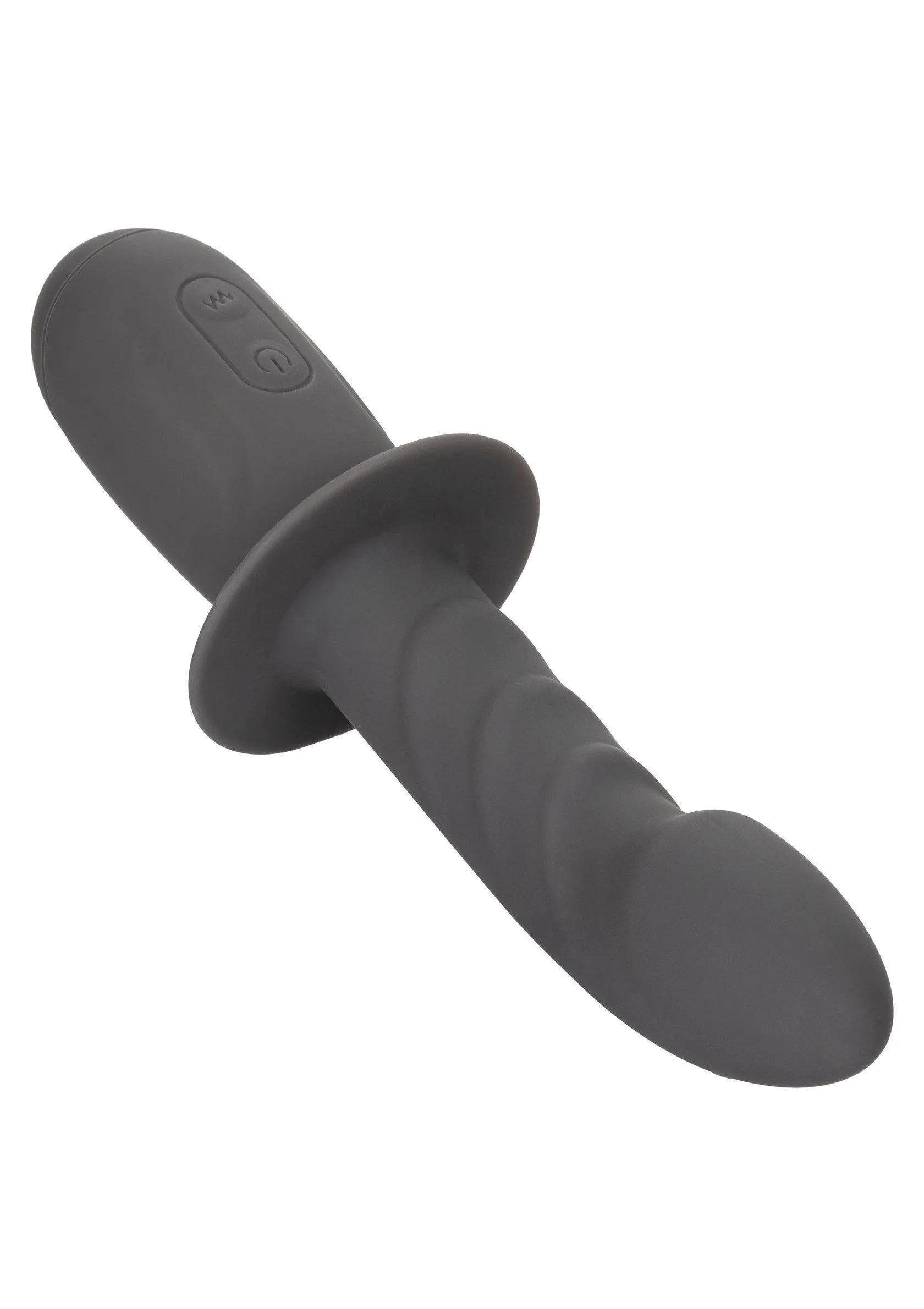 Gyrerende dildo van CalExotics, zwart, met twee knoppen op de brede handgreep