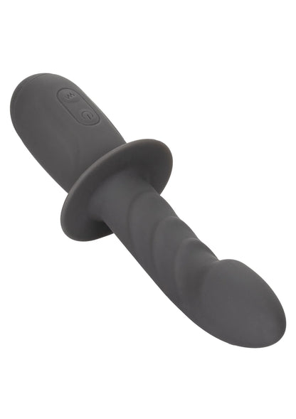 Gyrerende dildo van CalExotics, zwart, met twee knoppen op de brede handgreep